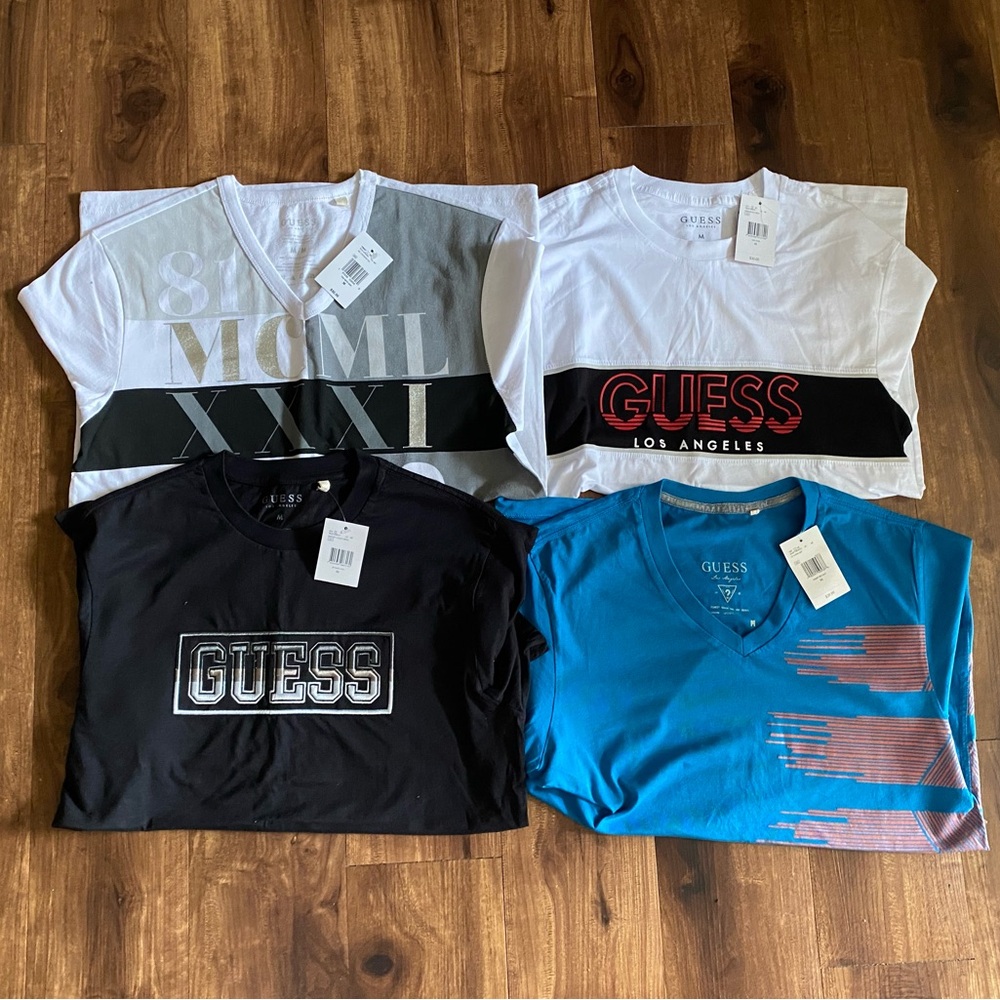 Guess Men's Graphic Tee Bundle - White, Black, Bright Blue, Light Gray